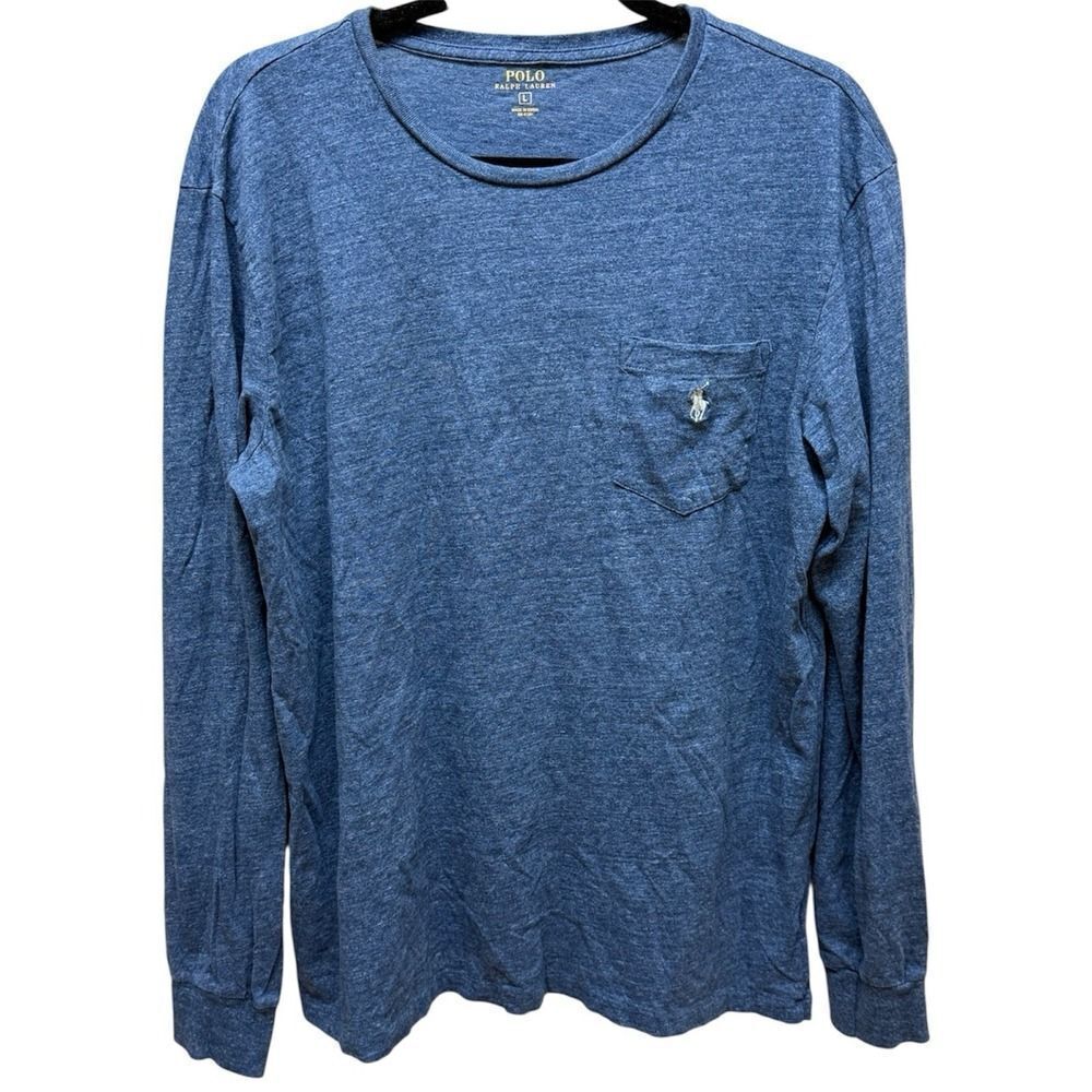 Polo Ralph Lauren Jersey Long-Sleeve T-Shirt. Heather Blue White Pony.Men. Sz L